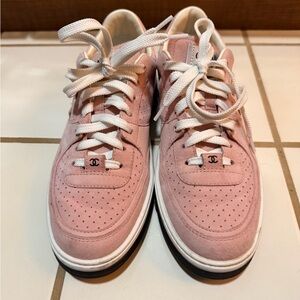 CHANEL Blush Pink Sneakers with White Accents
